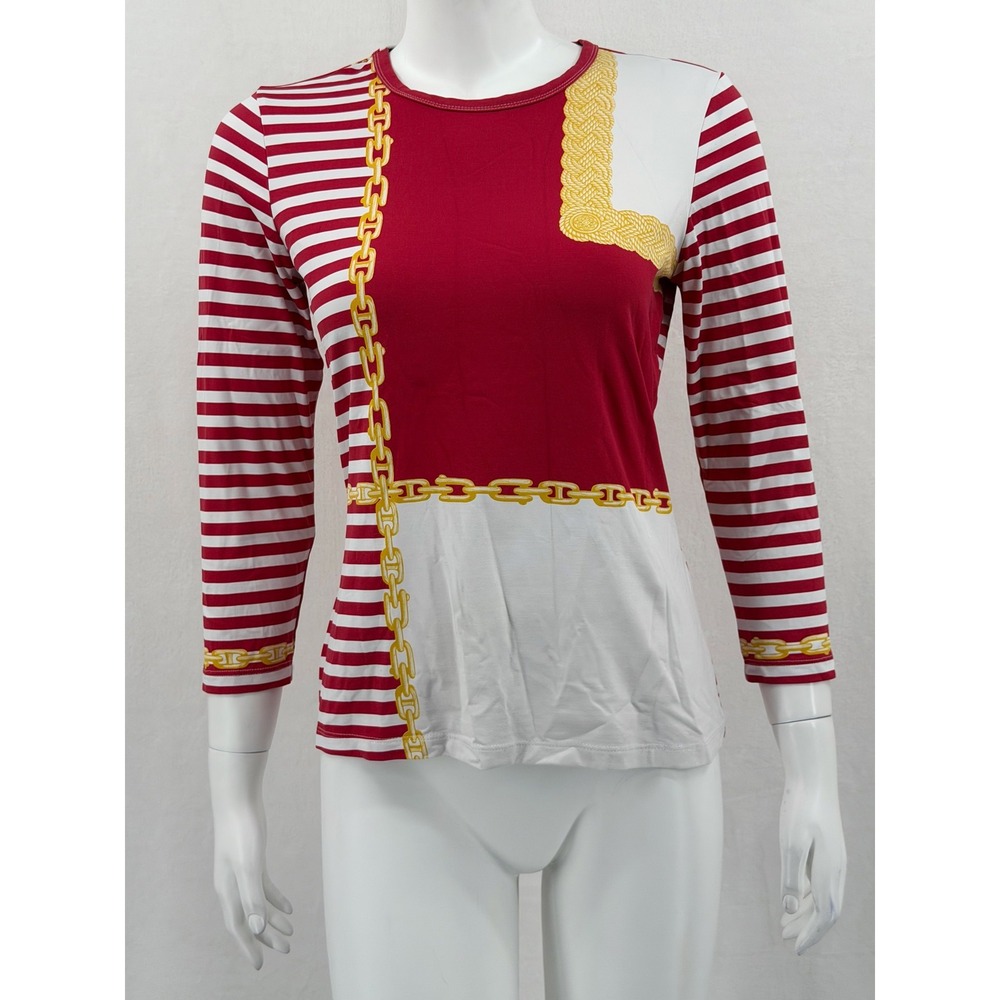 J McLaughlin Top Womens Small Red Stripe Chain Nautical Preppy Catalina Cloth